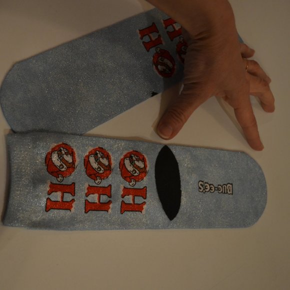 BUC-EE'S Holiday Christmas images prints HO-HO-HO Blue Red Black Lurex Tread 6' - Picture 5 of 5